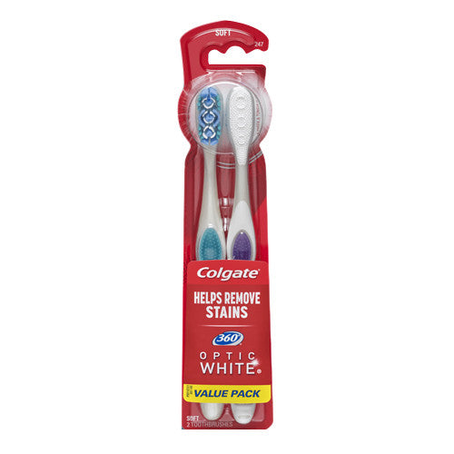Colgate 360 Optic White Whitening Toothbrush, Soft, 2 Ea